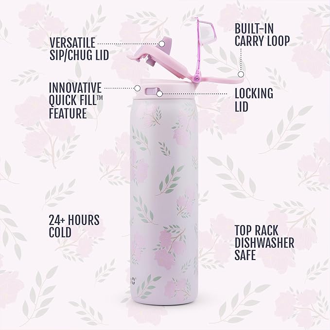 Ello Pop & Fill Insulated Stainless Steel Water Bottle with Quick Fill Lid, Leakproof Locking, Sip or Chug Spout, BPA-Free, Double Wall Vacuum Insulated for Sports, Travel & School- 22oz / 32oz / 40oz Ello