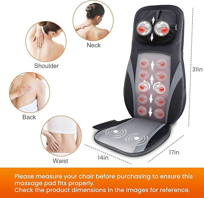 Snailax Shiatsu Back Massager with Heat -Deep Kneading Massage Chair Pad with Adjustable Intensity, Shiatsu Chair Massager to Relax Full Body Muscle - Bloomnest