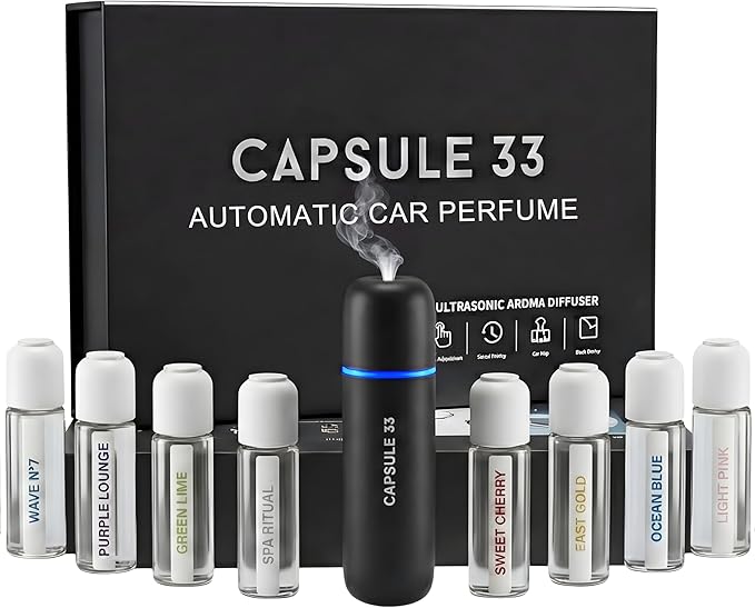 Car Perfume Diffuser, (UPGADED) Air freshener, Waterless Diffuser, Smart Ultrasonic Air Freshener with 6 Premium Fragrances, Automatic (On/Off), Car Gift for Men and Women (Black) - Bloomnest