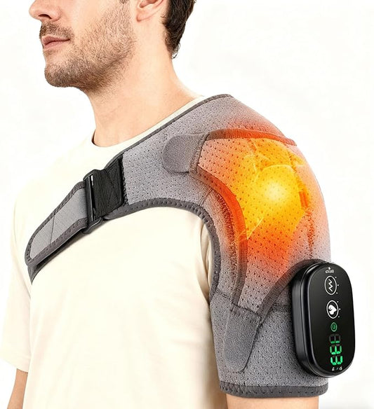 Shoulder Heating Pad with Massage Cordless, Shoulder Massager for Pain Deep Tissue, Heated Shoulder Wrap with Massage, Heat Pad for Pain, Christmas Gifts for Men Women - Bloomnest
