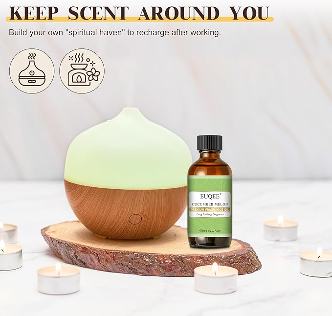 EUQEE Cucumber Melon Fragrance Oil, Premium Cucumber Melon Essential Oil 2.02 Fl oz/ 60ml with Glass Dropper for Diffuser, DIY Soap, Candle Making - Bloomnest
