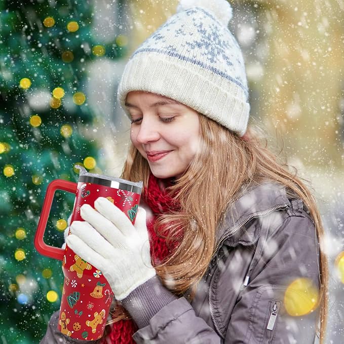 Ceovfoi 40 Oz Gingerbread Tumbler With Handle, Gingerbread Coffee Travel Mug Cup, Christmas Decor, Christmas Gifts for Women - Bloomnest
