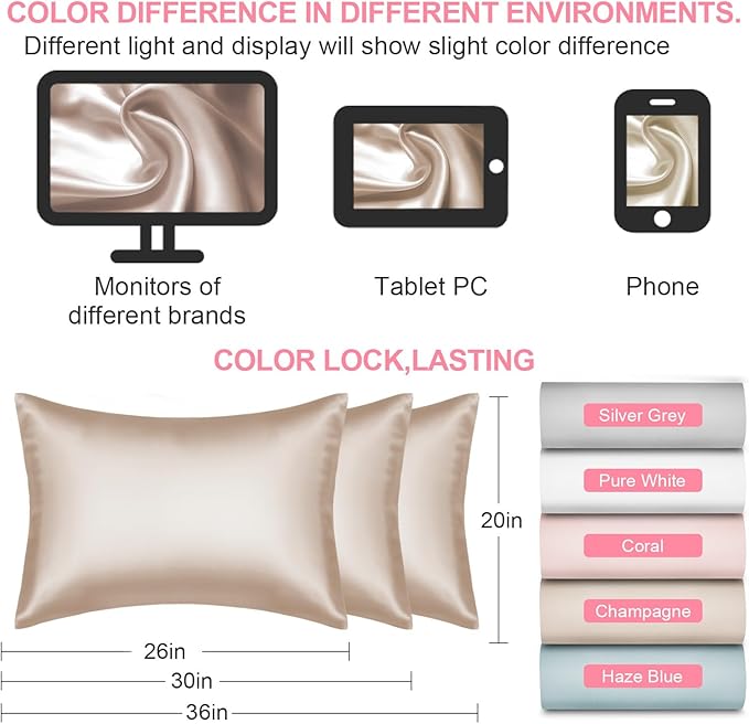 Mulberry Silk Pillow Cases Queen Size with Hidden Zipper, Ultra Smooth and Soft Breathable Cooling Silk Satin Pillowcase for Hair and Skin, Gifts for Women Men (Champagne, 20x30 Inches, 1 Pack) - Bloomnest