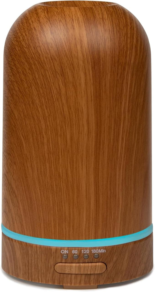Ultrasonic Essential Oil Diffuser 100ML - Cool Mist Humidifier, 7-Color LED Lights, 3 Timer & Auto Shut-Off, Ideal Gift for Home Bedroom Office (Wood Brown) - Bloomnest