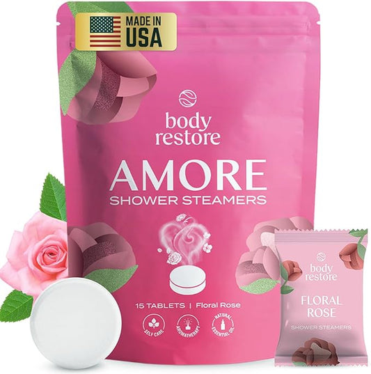 Body Restore Shower Steamers Aromatherapy 15 Pack - Christmas Stocking Stuffers for Men, Birthday Gifts for Women, White Elephant, Relaxation, Self Care - Rose - Bloomnest