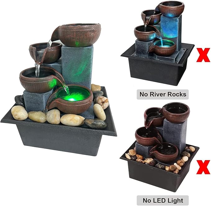 Small Tabletop Waterfall Fountain Zen Meditation Fountain Indoor Desktop Water Fountain with LED Light and Natural River Rocks for Office Home Bedroom - Bloomnest