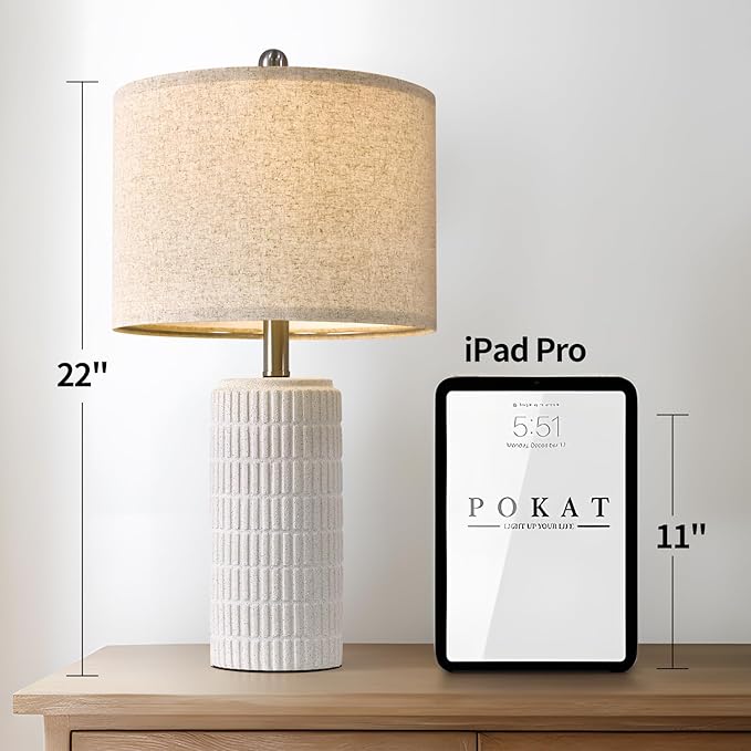 PoKat 23" Table Lamp, Farmhouse Bedside Lamps for Bedroom Set of 2, Ceramic End Table Lamps for Living Room, Traditional Nightstand Desk Lamps, Frosted White Lamps, Medium - Bloomnest
