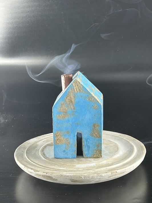 S.B ARTS Incense Holder for Sticks, Insence Stick Holder Ash Catcher for Table Decorations and Gifting - Wooden Incense Tray for Sticks - Home Decor Gifts (Blue Hut) - Bloomnest