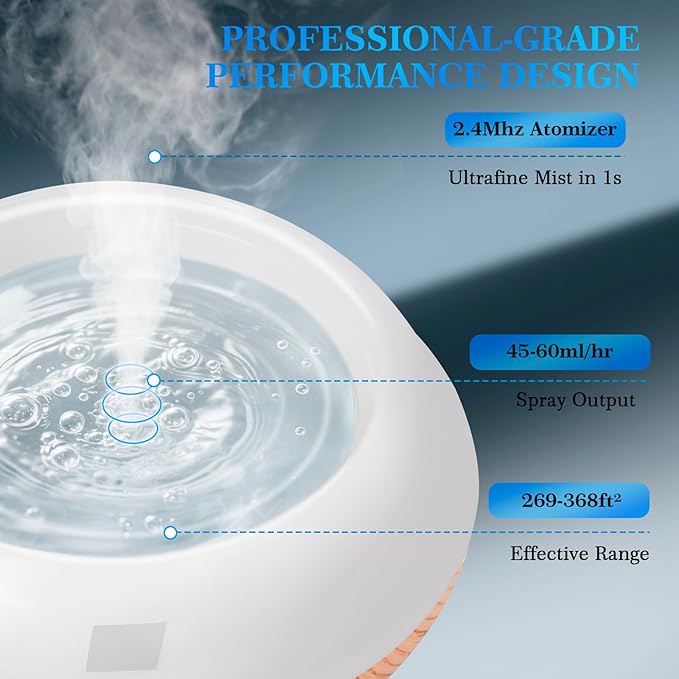 500ML Essential Oil Diffuser, Aromatherapy Diffuser with Remote Control, Multifunctional Air Diffusers for Home Office Room, Fragrance Aroma Diffuser with 7 Color LED & 2 Mist Mode, Light Brown - Bloomnest