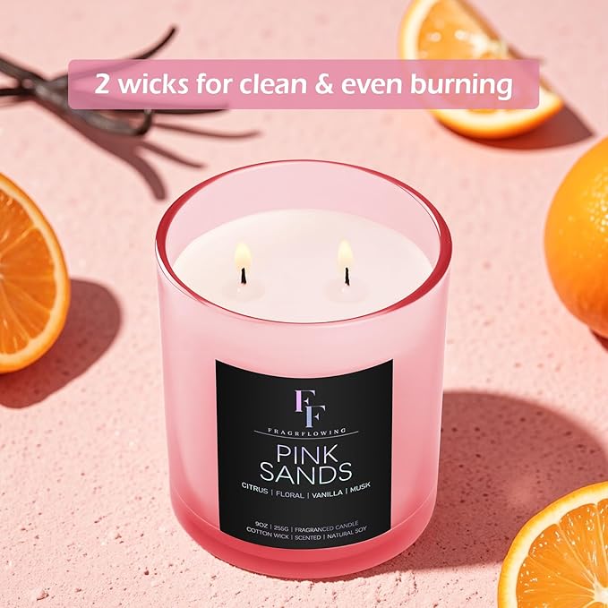 Pink Sand Scented Candle, 2-Wick Luxury Soy Wax Candle, 9 oz Aromatherapy Candle Home Fragrance Candles Gift - Bloomnest