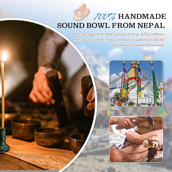 Tibetan Singing Bowls Set-Hand-hammered in Nepal Sound Bowl for Meditation, Yoga, Chakra, Meditation Accessories, Unique Gifts for Women, Men (Blue, 5 inch) - Bloomnest
