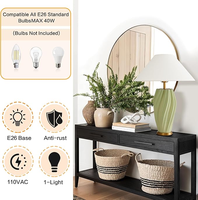 Modern E26 Ceramic Table Lamps 20.5", Sage Green Plug in Table Lamp Funky Decor for Living Room Desk End Bedroom Bedside Room Office - Bloomnest
