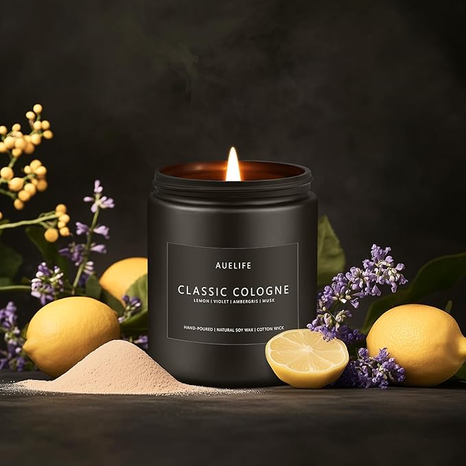 Classic Cologne Candle | Candles for Men - Men's Cologne Scent, Gifts for Men - Soy Candles for Home Scented, Aromatherapy Candle Home Fragrance Decor - 7oz Black Jar, Long Lasting - Bloomnest