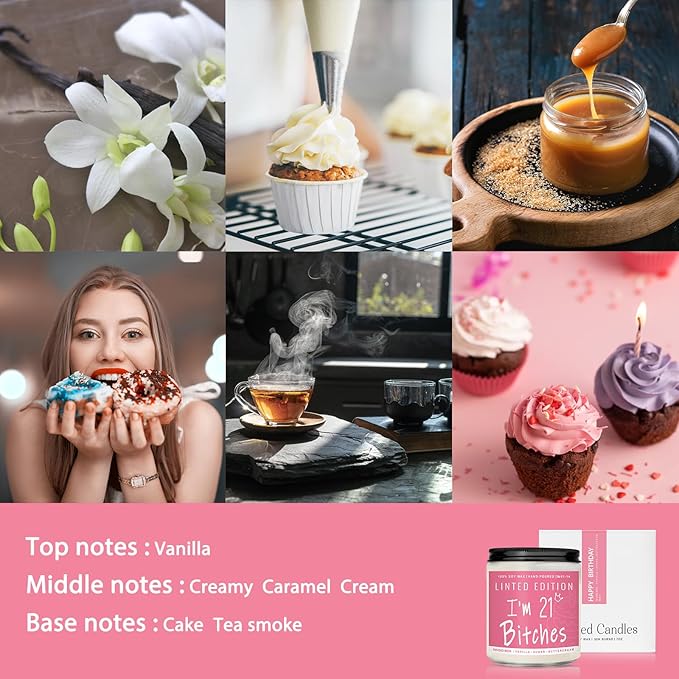 21th Birthday Gifts for Women, Perfect Birthday Present, Funny Presents for Mom, Friends, Wife, Sister, 7oz Vanilla Cream-Scented Candle - Bloomnest