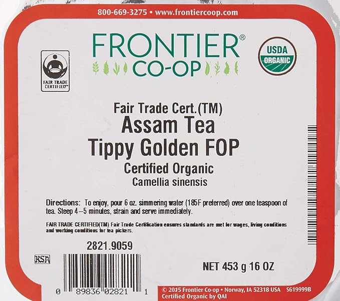 Frontier Herb Organic Assam Tea Tippy Golden FOP Certified Fair Trade, Non Irradiated, Non GMO, 16 Ounce (Pack Of 1) - Bloomnest
