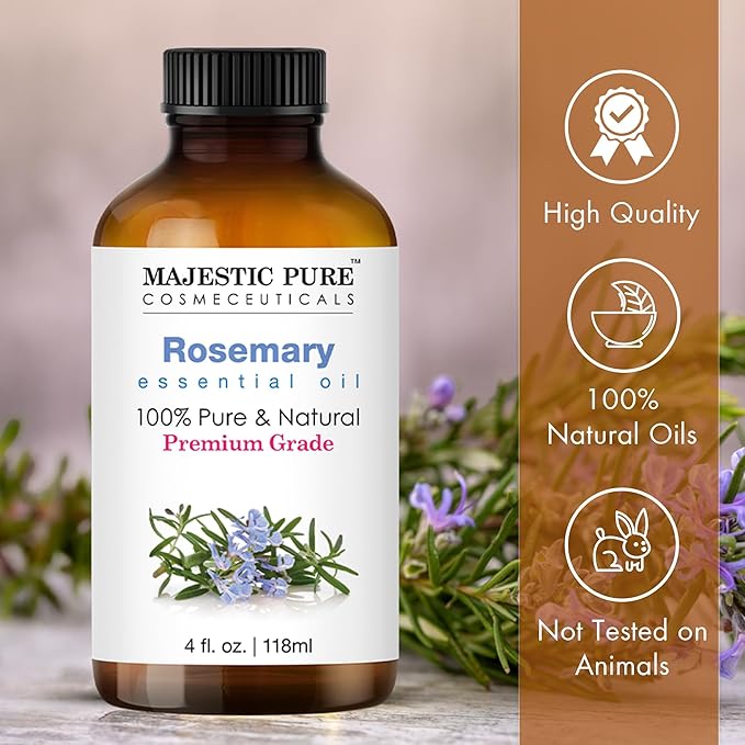 Majestic Pure Rosemary Essential Oil with Glass Dropper - Huge 4 Fl Oz - 100% Pure and Natural Rosemary Oil - Premium Grade Essential Oils for Diffuser, Aromatherapy, Soap and Candle Making - Bloomnest