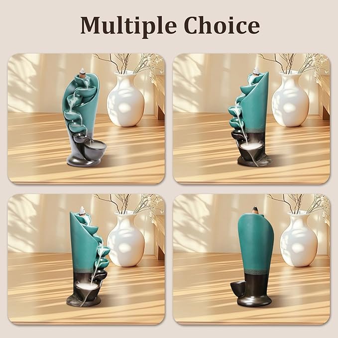 YYW Backflow Incense Burner Holder Handmade Statue Decor Fountain Waterfall Incense Holder with 20 Backflow Incense Cones 30 Incense Sticks 1 Tweezer 1 Mat for Indoor Meditation Yoga (Green) - Bloomnest