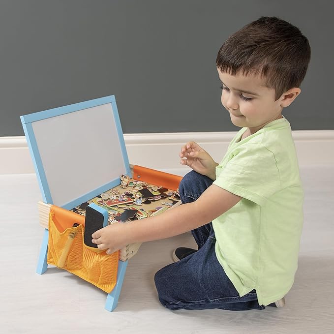 Bluey Art Creation Kids Art Station with 100 Magnets & Whiteboard Lid, Foldable Legs, Art Table for Kids, Storage Pockets - Bloomnest