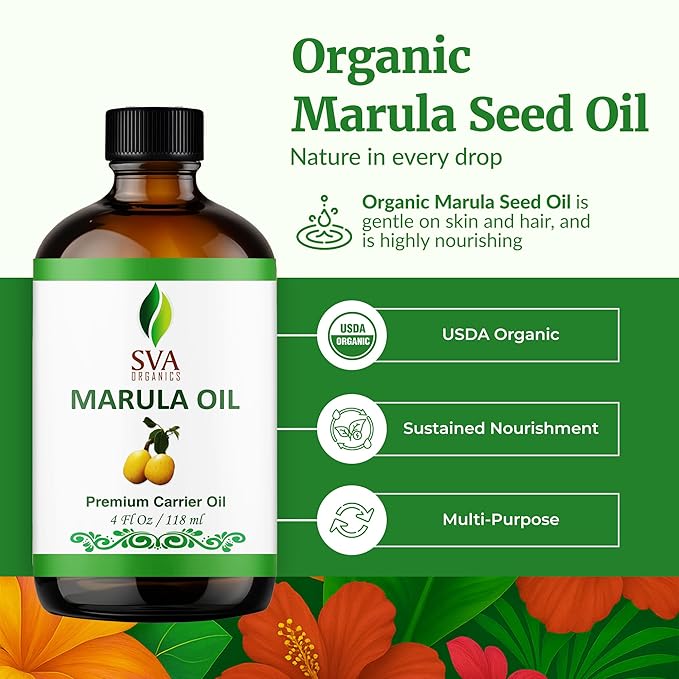 SVA Organic Marula Seed Oil - 4 Fl Oz - 100% Natural Cold Pressed Virgin Marula Oil Organic - for Face, Skin Care, Hair Care, Scalp Massage & Body Massage – Unrefined Carrier Oil with Dropper - Bloomnest