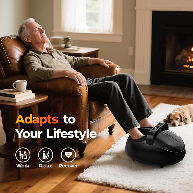 Foot Massager with Heat - Shiatsu Kneading & Rolling Compression, 5 Massage Modes with Adjustable Intensity, Fits Up to Size 13, Home Relaxation Gift - Bloomnest