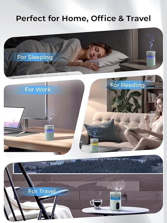 Waterless Diffuser for Essential Oil: Mini Battery Scent Diffuser for Room&Home&Car with 9 Colors LED Light - Aroma Cool Mist Machine Light Cyan - Bloomnest