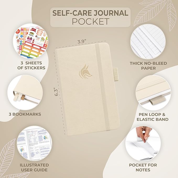Clever Fox Self-Care Journal Pocket – Daily Reflection Notebook – Mental Health & Personal Development Planner, Meditation & Mood Log (Seashell) - Bloomnest