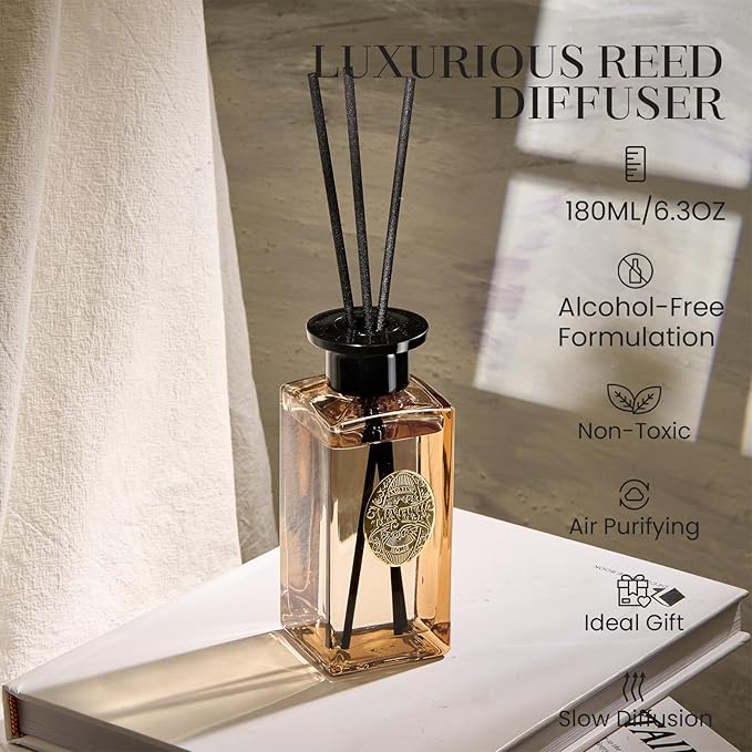 M&SENSE 6.3 oz Large Reed Diffuser Set | Cashmere Cloud Scent Oil Diffuser with Sticks | Hotel Collection Non-Toxic Essential Oil |for Bedroom Bathroom Living Room - Bloomnest