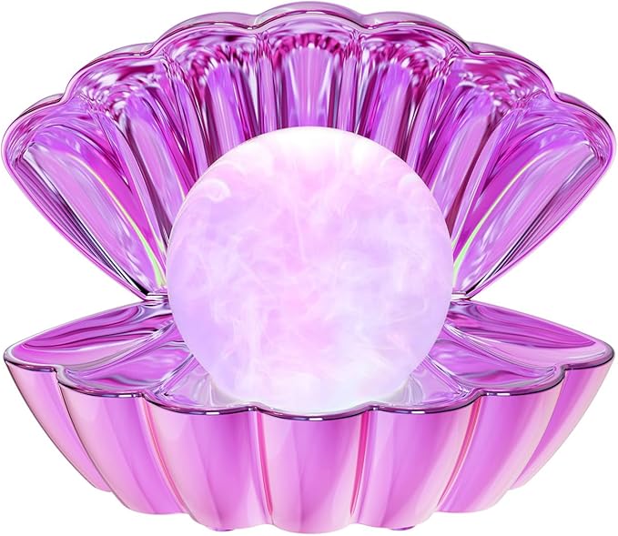 Shell Pearl Beach Themed Night Light, RGB 8 Colors Changing Mood Shell Pearl Lamps, Bedside LED Clamshell Portable Night Lights for Bar (Electroplating Purple) - Bloomnest