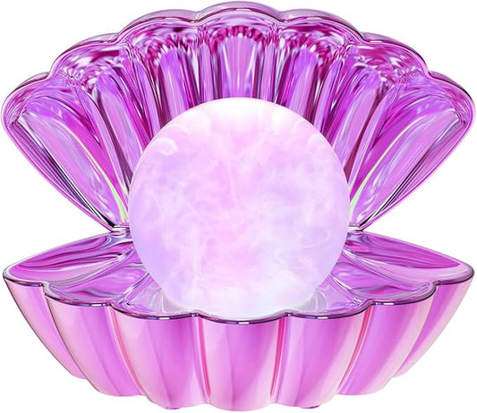 Shell Pearl Beach Themed Night Light, RGB 8 Colors Changing Mood Shell Pearl Lamps, Bedside LED Clamshell Portable Night Lights for Bar (Electroplating Purple) - Bloomnest