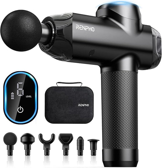RENPHO Massage Gun Deep Tissue with 12mm Amplitude, Percussion Muscle Massage Gun, Portable Electric Handheld Massager Gun, LED Touch Display Carry Case Power - Bloomnest