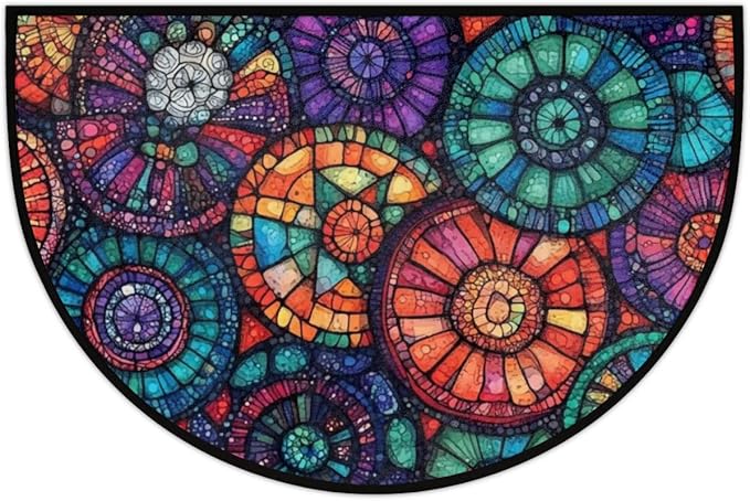 Half Round Door Mat, Colorful Circle Flower Mandalas Half Circle Rug for Home Decor Floor Indoor Outdoor Non-Slip Washable Half Moon Rug Doormat 36X24 Inch - Bloomnest