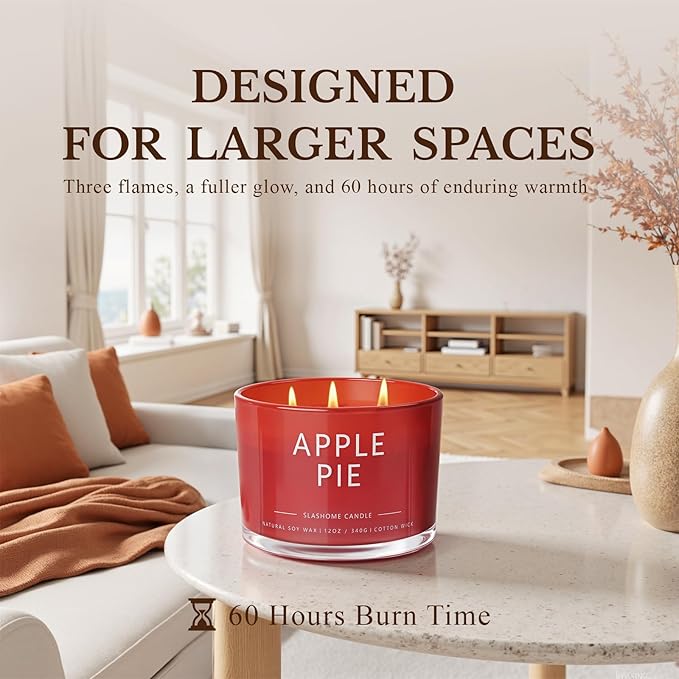 Apple Pie Fall Candle, Large 12oz 3 Wick Luxury Candle, Elegant Autumn Gift for Women & Men, 60+ Hour Burn Time & Non-Toxic, Cozy Fall & Halloween Home Decor - Bloomnest