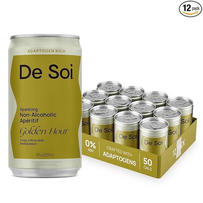 De Soi Golden Hour Mocktails NA Drinks 8 fl oz (12-pack) - Adaptogen Drink, Sparkling Drink with Calming Botanicals, Mocktail Drinks, Gluten Free, No Artificial Flavors - Bloomnest