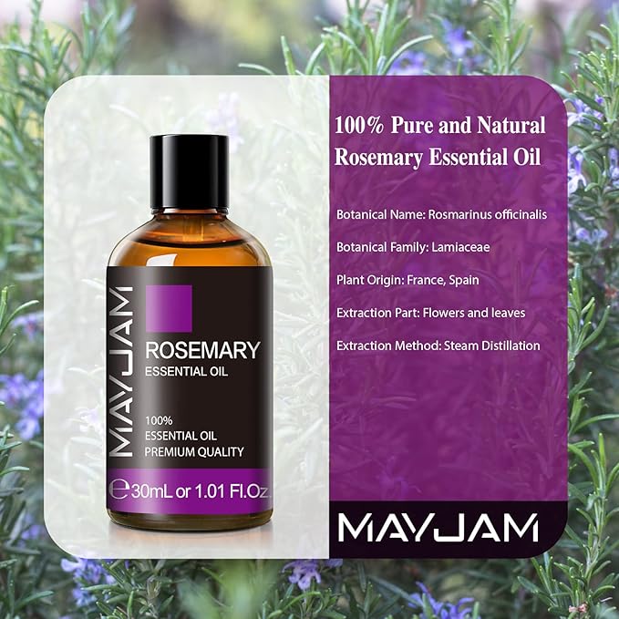 Rosemary Essential Oil 30ML/1.01FL.OZ, MAYJAM Premium Rosemary Oil Essential Oils with Glass Dropper, Great for Aromatherapy Diffuser and Candle Making - Bloomnest