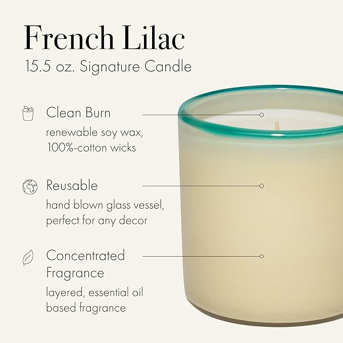 LAFCO New York Signature Candle, French Lilac - 15.5 oz - 90-Hour Burn Time - Reusable, Hand Blown Glass Vessel - Made in The USA - Bloomnest