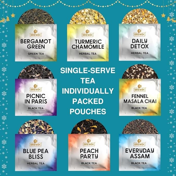 BREWIX, Tea Advent Calendar 2025 | 24 Delightful Black & Green Loose Leaf Teas - Holiday Gift Box | Christmas Advent Calendar 2025 for Adults | Gift Idea for Tea Lovers, Christmas Countdown Set | Holiday Variety Sampler for Tea Lovers - Bloomnest