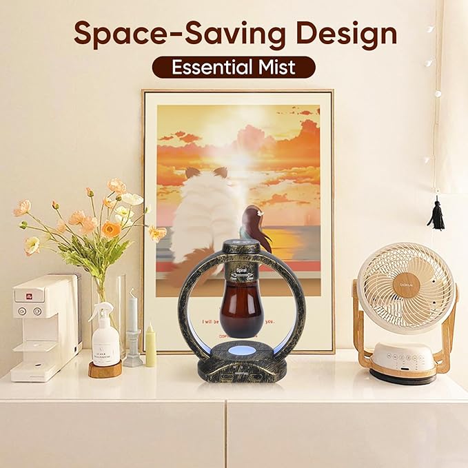 HAPPTWS Essential Oil Diffuser Set- Diffuser 3 Timer Settings Battery Powered Cordless Setup 7 Color LED Lights for Bedroom Yoga Room Toilet Pet Room - Coppery HAPPTWS