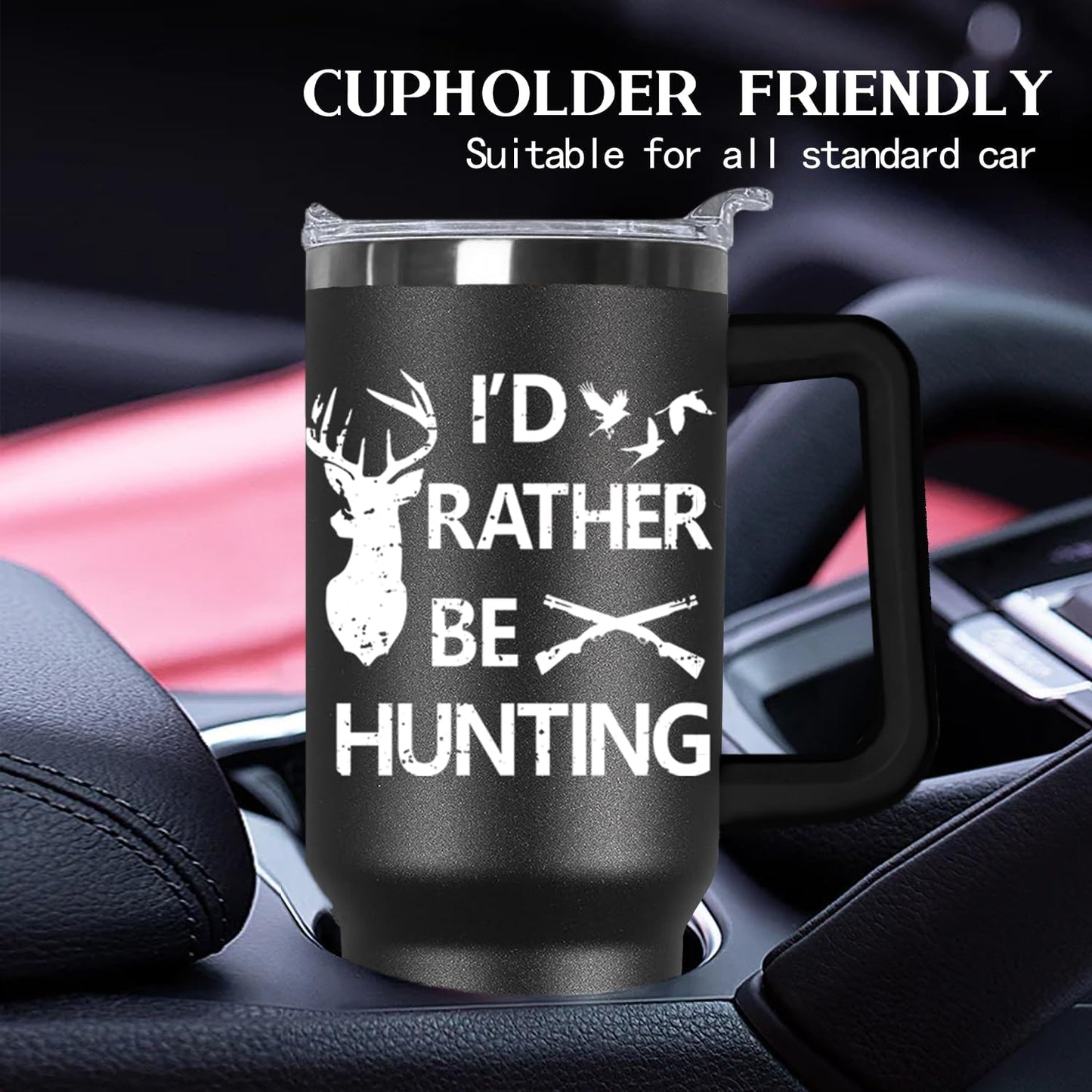 Ceovfoi Hunting Gifts for Men, 40 oz Deer Hunting American Flag Stainless Steel Tumbler with Handle Lid and Straw, Hunting Stuff Supplies Accessories