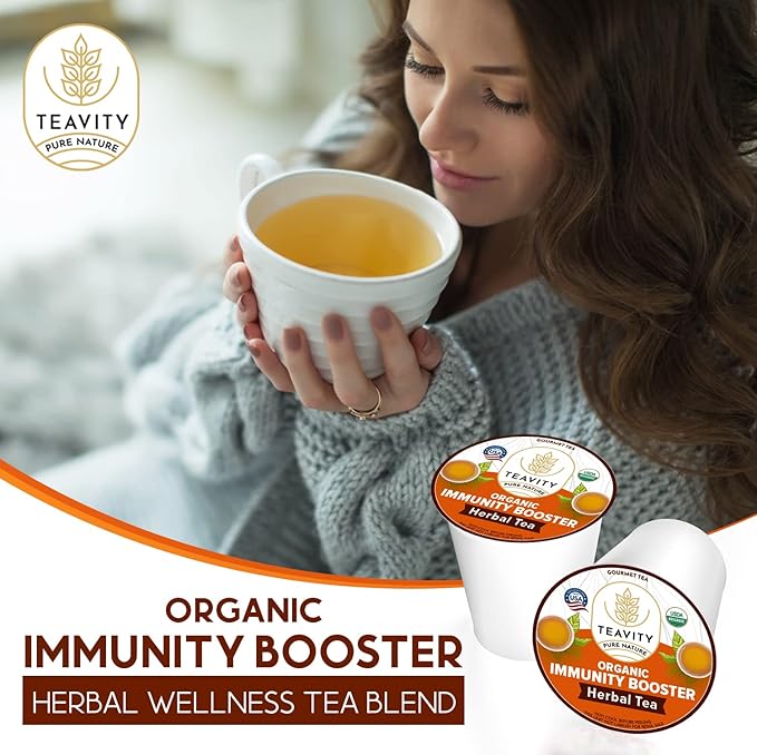 Organic Ginger Tea Pod with Echinacea, Turmeric, and Licorice for Keurig, Decaf by Teavity (24 Tea Pods) - Bloomnest