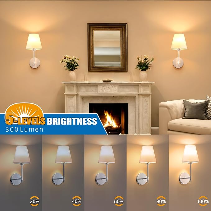 NIORSUN 14.5 inch Battery Operated Wall Sconce Set of 2,Brushed Nickel Rechargeable Wall Lights with 5200mAh Dimmable Bulbs and Remote,9 Colors Wireless Sconces for Bedroom Living Room Decor - Bloomnest