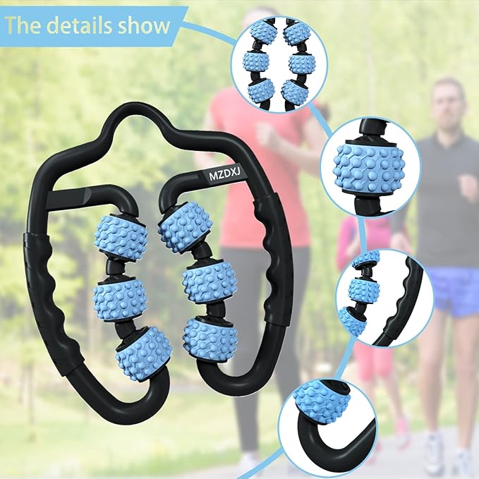 Cellulite Massage Tool Muscle Roller - Deep Fascia Massager & Dimpled Skin Remover for Legs, Thighs & Buttocks - Anti-Cellulite Roller, Smooth Skin, Pain Reliefs(Black Blue - 6 Wheel) - Bloomnest