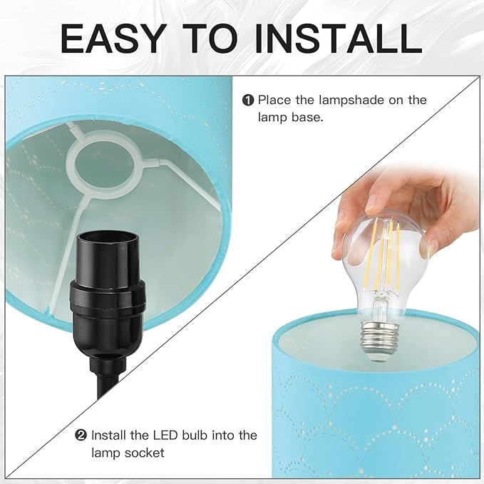Touch Control Bedside Lamp with 2 USB Ports, 3-Way Dimmable Table lamp for Bedroom, Nightstand Lamp with Round Blue Fabric Shade for Living Room Home Office (E26 LED Bulb Included) - Bloomnest