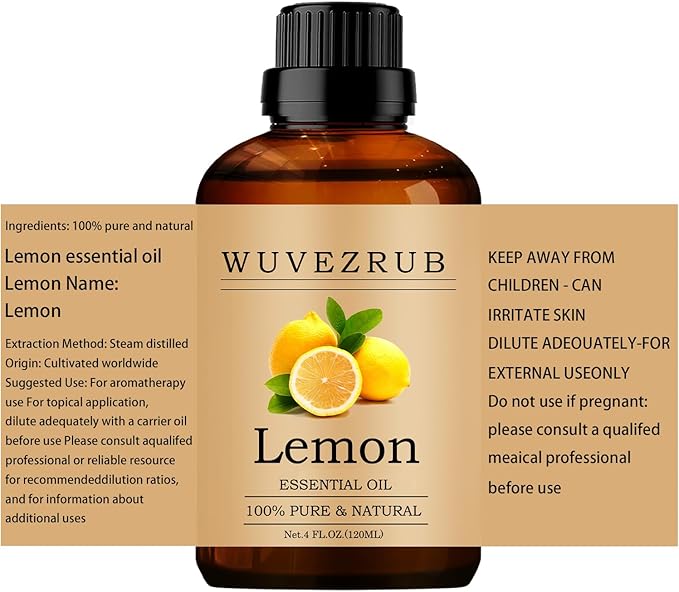 Lemon Essential Oils 120ML, 100% Pure and Natural Essential Oil for Aromatherapy Diffuser - 4 Fl Oz/Lemon WUVEZRUB