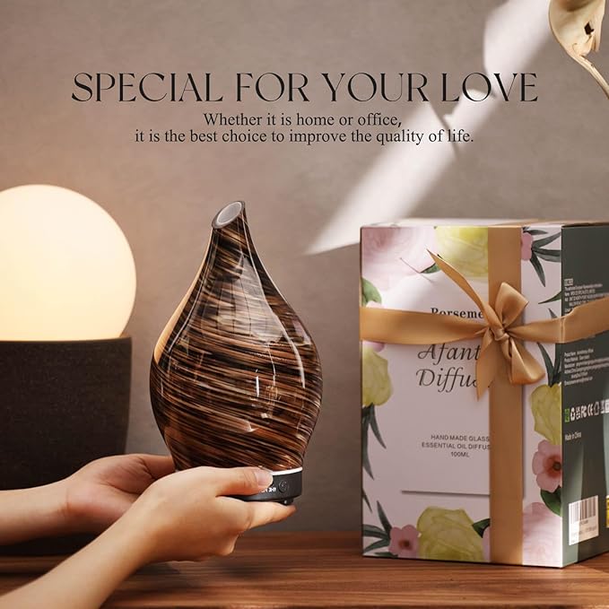 Porseme 150ml Essential Oil Diffuser Glass Color Changing Aroma Air Diffusers Aromatherapy Ultrasonic Cool Mist Humidifier 6 Running Hours Waterless Auto-Off for Sleeping Yoga Office Spa (Dark Golden) - Bloomnest