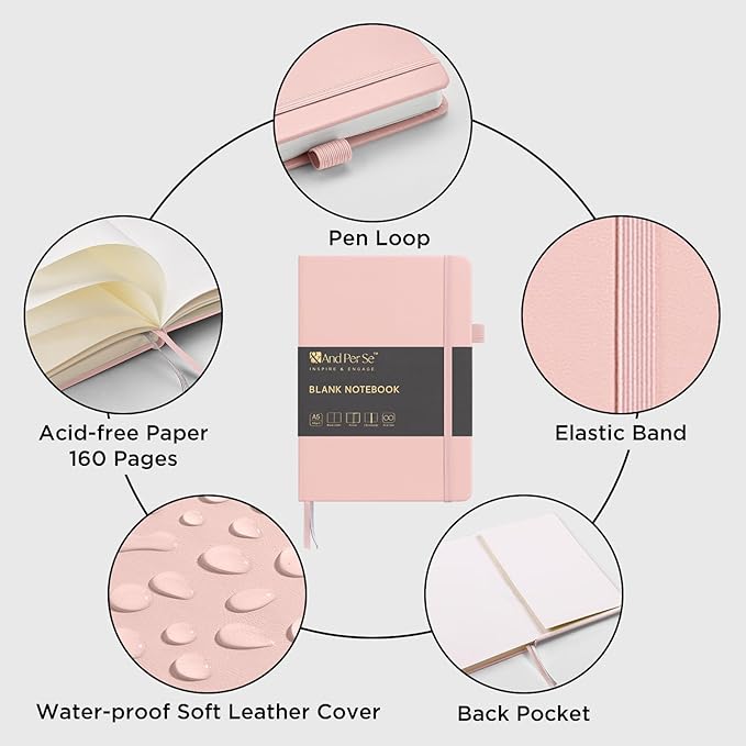 &And Per Se Blank Journal Notebook, 160 Pages, A5 5.7 x 8 inches 100 gsm Thick Paper Notebook Journals for Writing, Hardcover Notebook(1 Pack, pink) - Bloomnest
