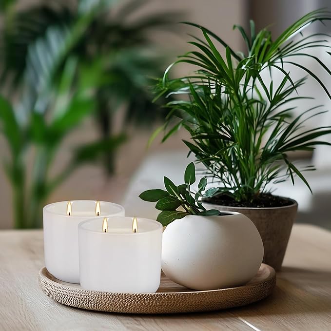 2-Pack Large Citronella Scented Candles - White Ceramic Double-Wick, Natural Soy Wax, Decorative Geometric Jar for Patio, Garden & Outdoor Decor - Bloomnest