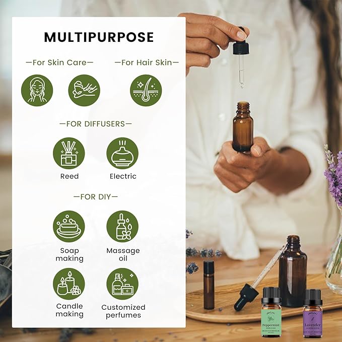 yethious Lavender Peppermint Oil Set Lavender Aromatherapy Oils for Diffuser, Perfume, Soap, Candle Making 2 Pack 10ML - Bloomnest