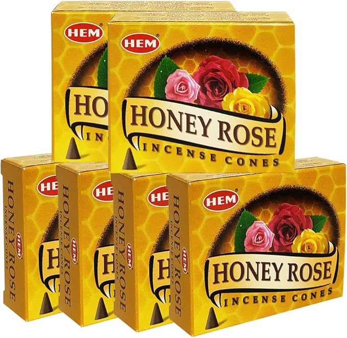 TRUMIRI Incense Cone Holder Bundle with Hem Honey Rose Incense Cones - Pack of 6 (Approx 60 Cones) TRUMIRI