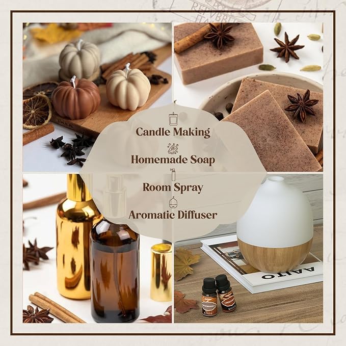Autumn Spice Essential Oils Set, ARVIDSSON Fall Essential Oil for Diffuser - Cinnamon, Pumpkin Pie, Harvest Spice, Apple Cider, Gingerbread, Snickerdoodle, Cozy Fragrance Oils - Bloomnest