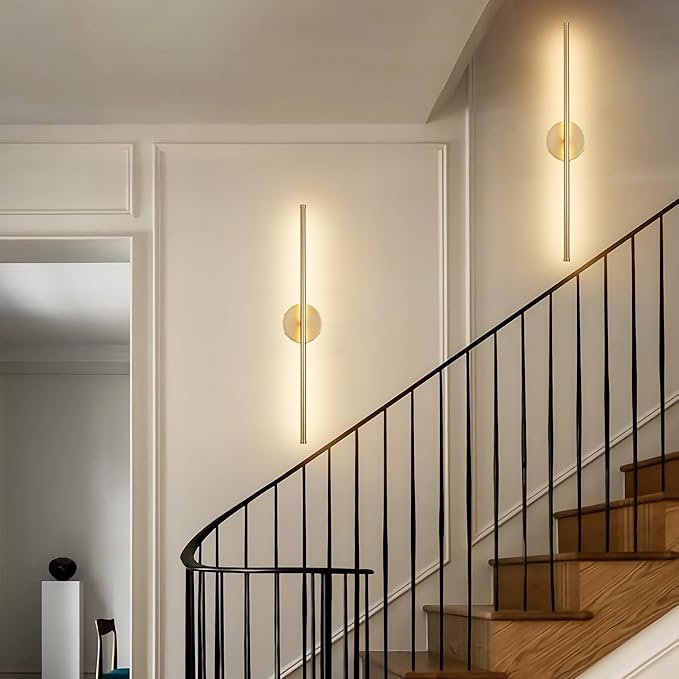 Battery Operated Wall Sconces, Dimmable Wall Sconces Set of Two, 350°Rotate, 3000K LED Gold Wireless Wall Light for Living Room, Bedroom, Hallway, 24.4 Inch (2 Pack) - Bloomnest